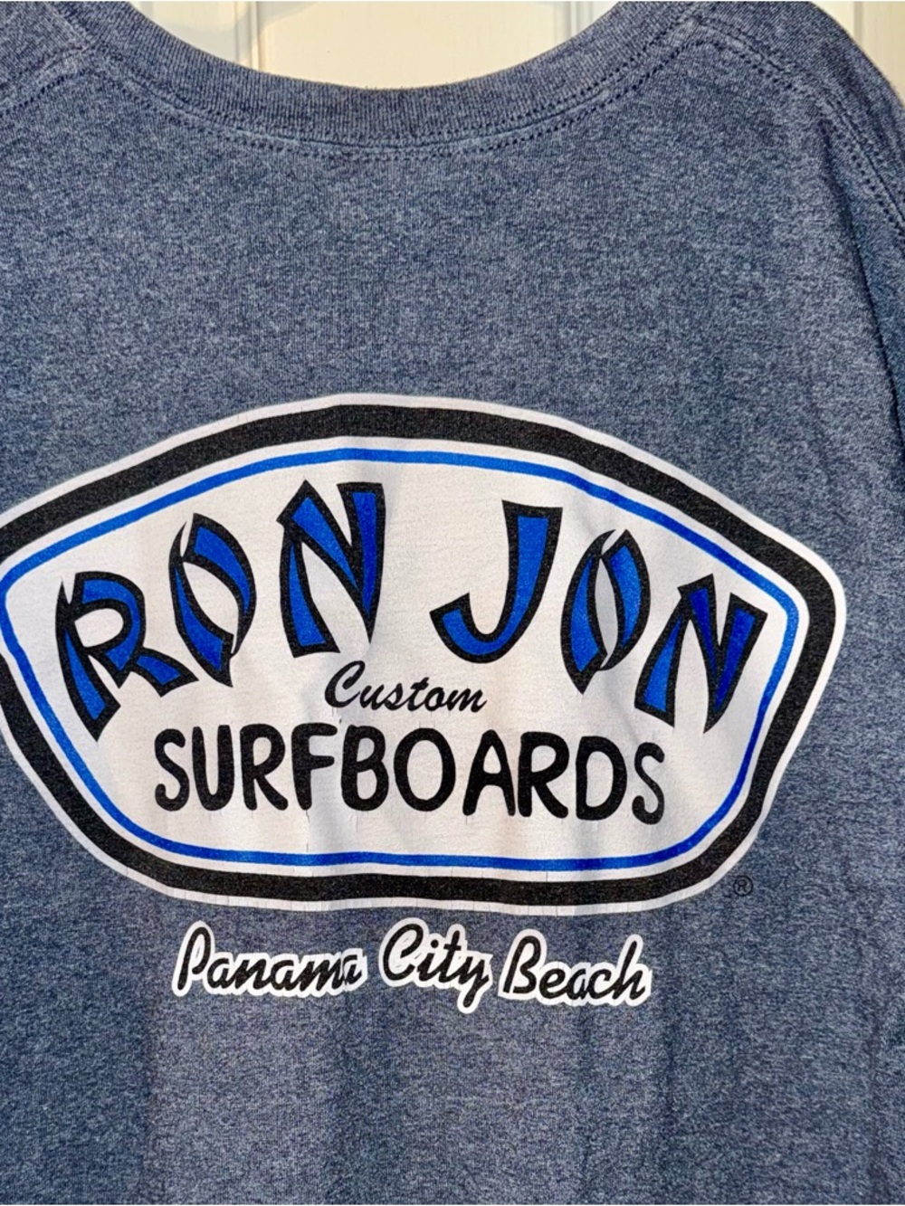 Ron Jon Surf Shop Graphic Tee in Heather Blue with White and Blue Logo